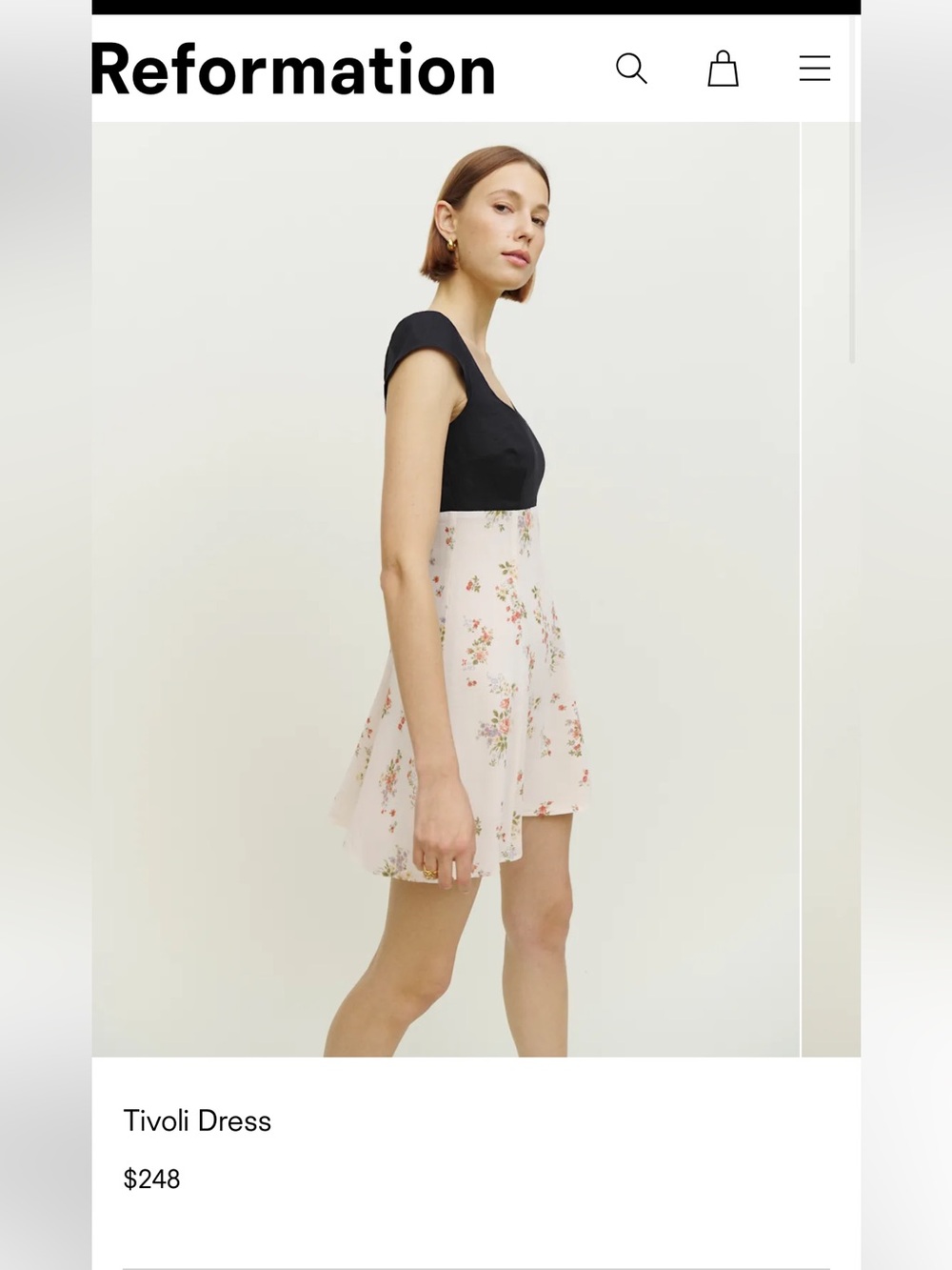 Reformation Tivoli Dress - Black Bodice with Floral Cream Skirt